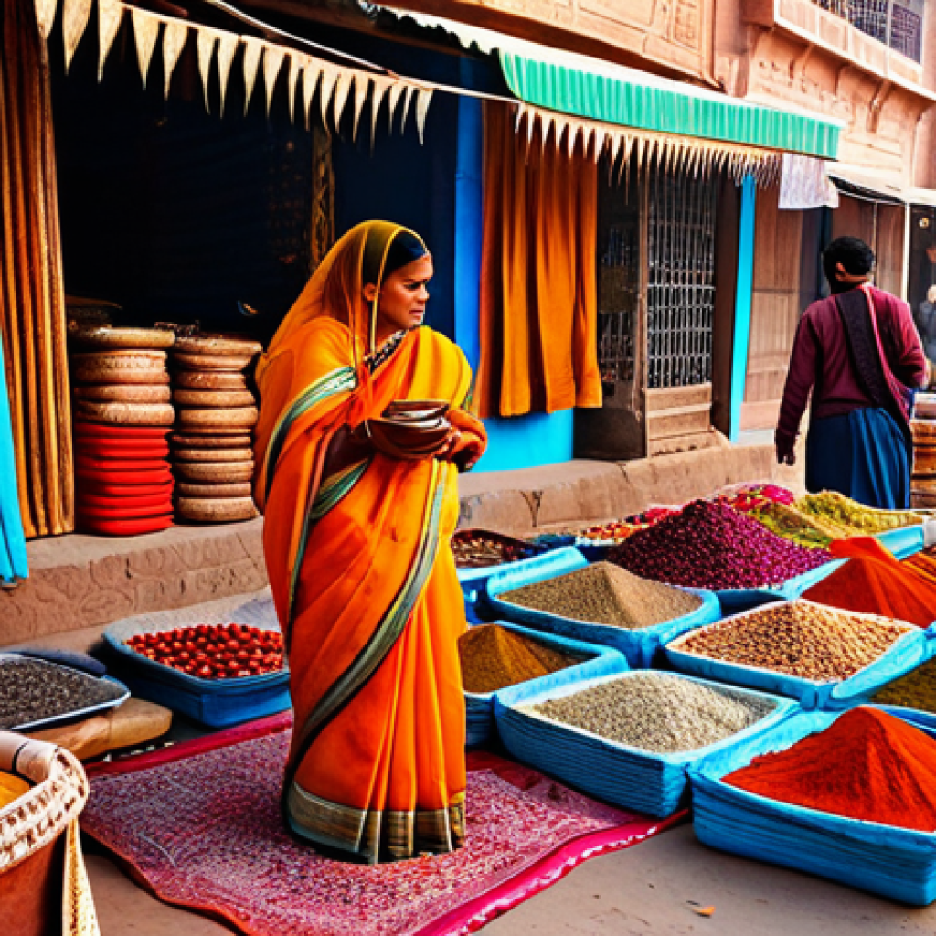 선적 서류 및 B L Bill of Lading - **A bustling marketplace in Rajasthan, India, filled with vibrant textiles, spices, and handcrafted ...