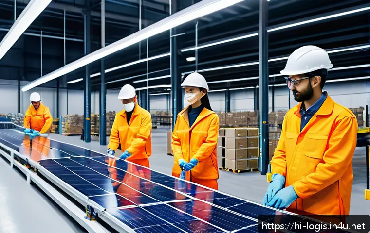 물류와 ESG 경영 - A modern logistics warehouse interior featuring advanced robotics and automation systems actively pa...