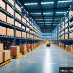 Home 21 로켓배송과 당일배송 기술 - A highly detailed futuristic logistics warehouse scene in India, showcasing advanced automation with...